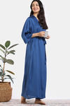 Zivame Silky Elegance Woven Nightdress With Robe - Moroccan Blue — thumbnail 1